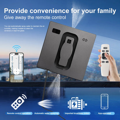 PuRuiKai Robot Window Cleaner,Dual Water Spray,With APP Control,High Vacuum Suction,Laser Sensor, Home Wall Glass Cleaning Robot