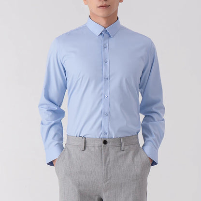 New Men's Solid Color Business Shirt Formal Fashion Thin Classic Basic Casual Slim White Long Sleeve Social Shirt Men Clothes