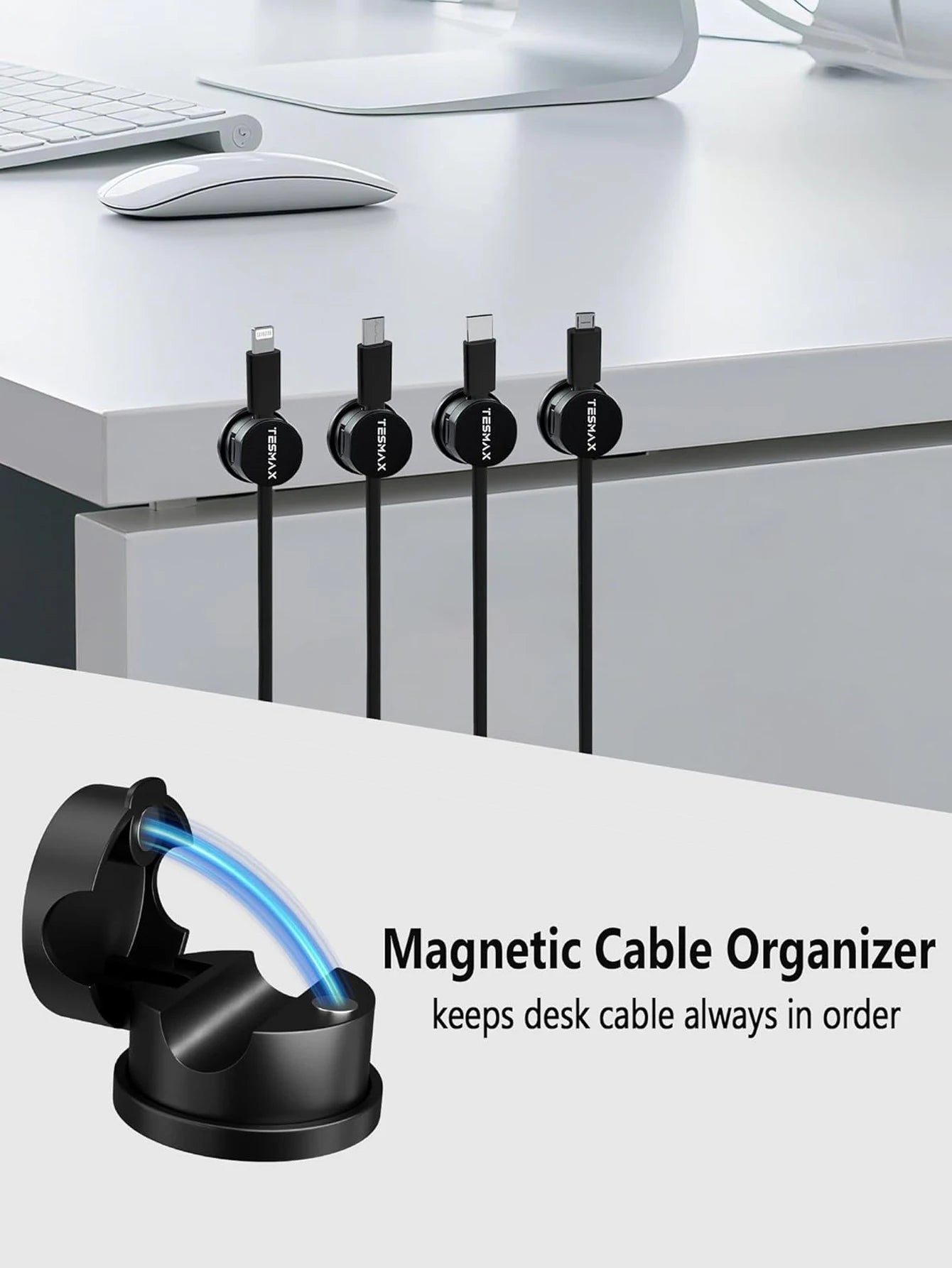 6PCS Magnetic Cable Clips Cable Smooth Adjustable Cord Holder Cable Organizer Holder Under Desk Cable Management
