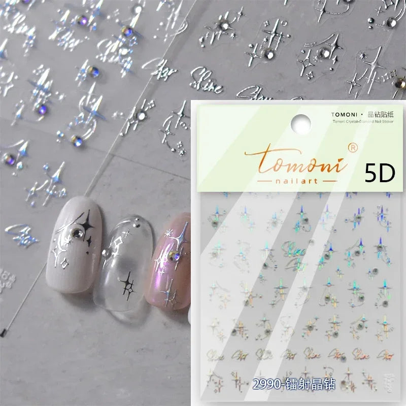 1 piece  5D silver nail stickers metal mini star nail art stickers high quality exquisite decals self-adhesive nail art stickers