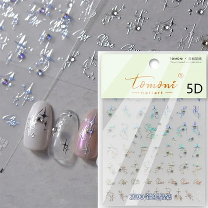 1 piece  5D silver nail stickers metal mini star nail art stickers high quality exquisite decals self-adhesive nail art stickers