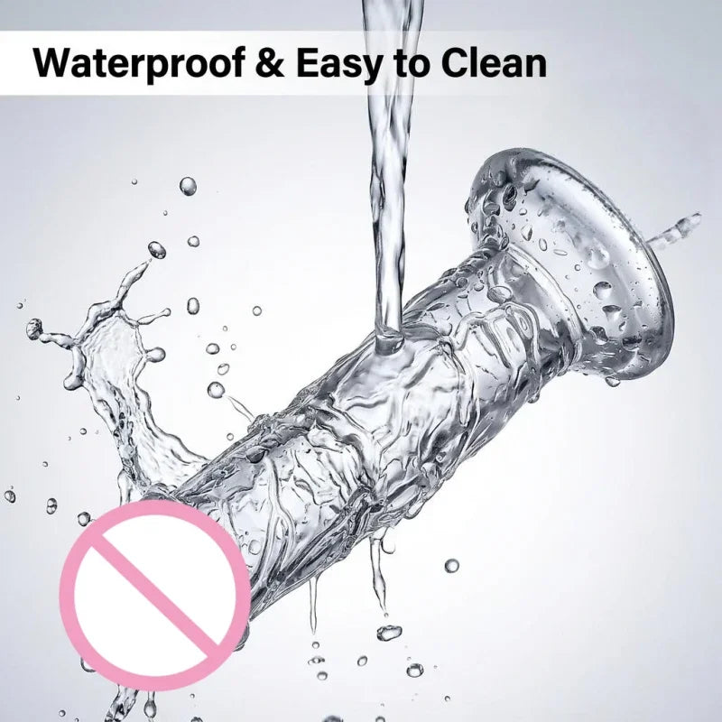 Realistic Soft Jelly Dildo Transparent Suction Cup Strong Grip Flexible Intimate Toy for Women Solo Couple Play