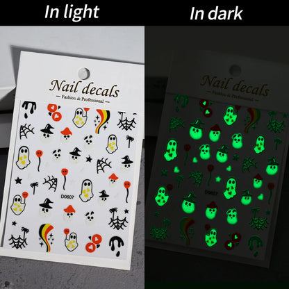 1sheet 5D Halloween Nail Stickers Pink/Green/Black Cartoon Pattern Nail Art Slider DIY For Sweet Cool Girl Cute Nail Decoration