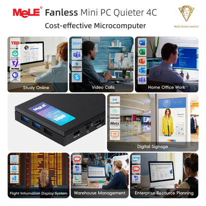 MeLE Quieter4C Fanless Mini PC N150 8GB 256GB,Industrial Slim Micro Computer, 4K Triple Display, Dual HDMI, USB-C, WiFi 5, BT5.1