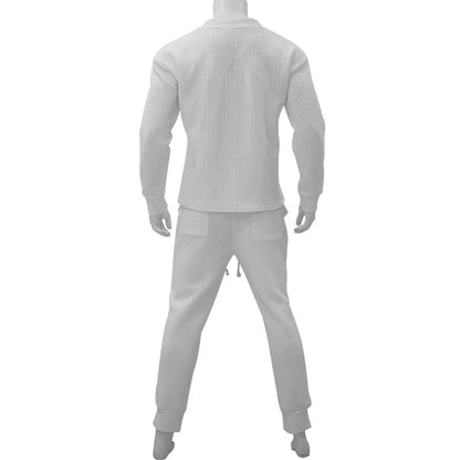 2025 Cross-border New Men's Casual Trousers V-Neck Versatile Jacquard Knitted Sweater Set