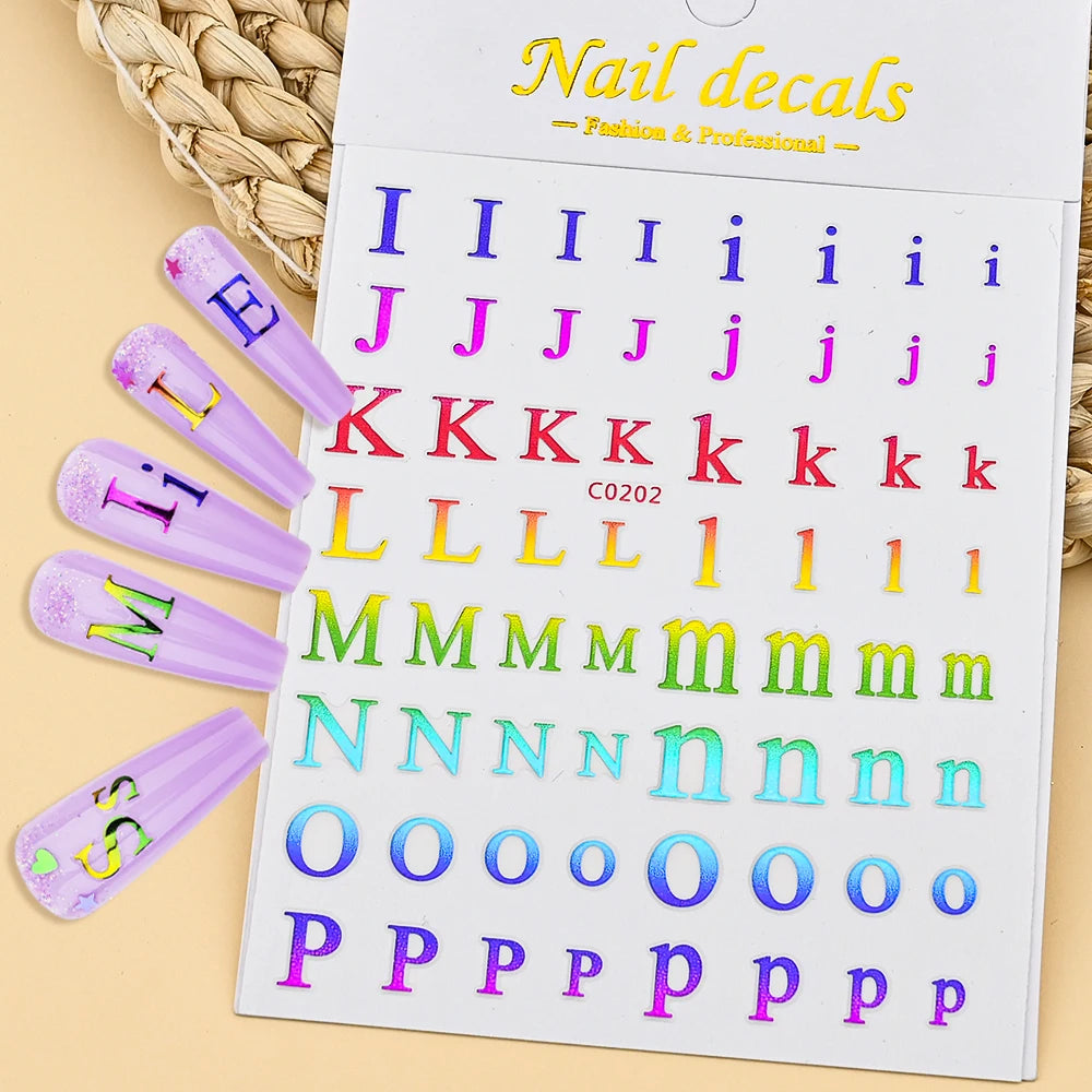 3D Glittery Gothic Letter Design Nail Art Stickers Uppercase Alphabet Letters Artistic Designs DIY Nail Art Decals Decoration #1