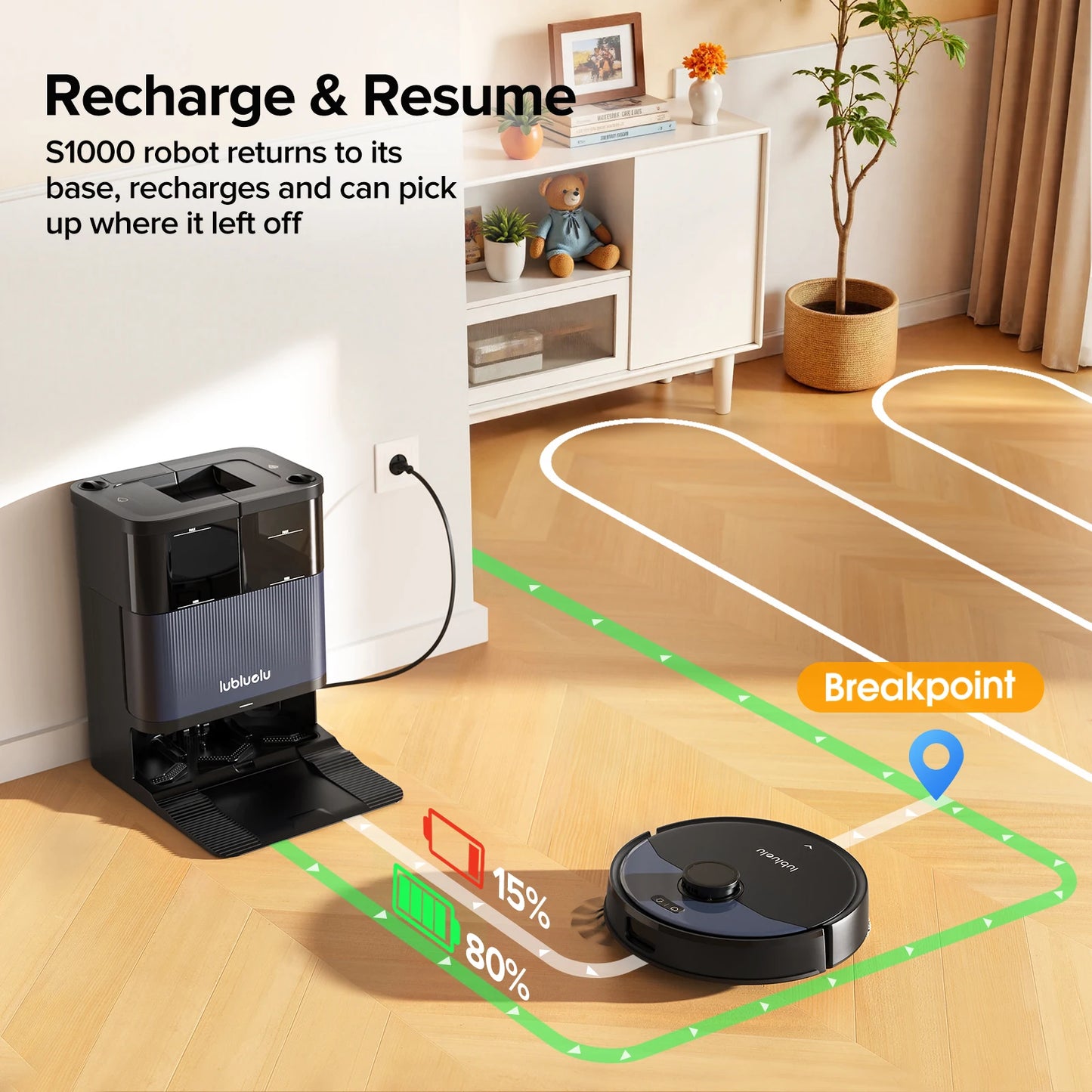 Lubluelu S1000 Robot Vacuum Mop with Self-Cleaning Station 11000Pa 75℃ Hot Water Wash Auto-Dry Carpet Boost Cleaning for Home