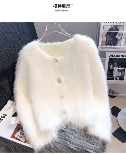 Imitation Mink Cashmere Knitted Cardigan Sweater Coat Women Autumn And Winter 2023 Popular European Soft Cardigan Sweater Female