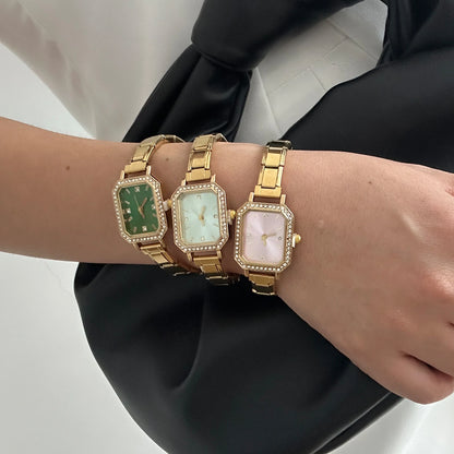 Fashion High Quality Men Women's Stainless Steel Square Round Shiny Zircon Watch Bracelet For Friend Birthday DIY Jewelry Gift