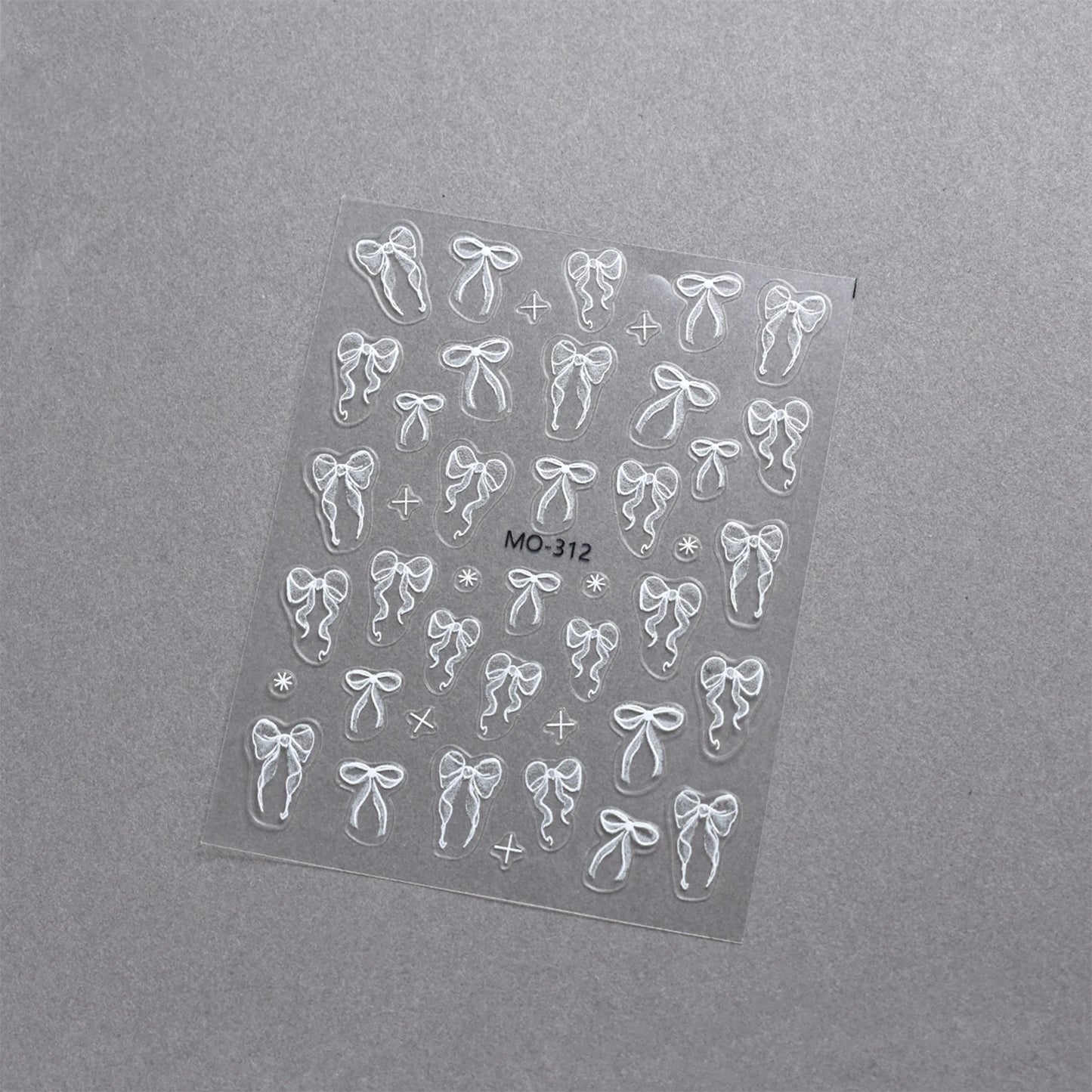 Bowknot Nail Stickers 3D Relief White Ribbon Cute Sweet Pink Self-Adhesive Nail Art Decoration Decals For Nail Tips Manicures