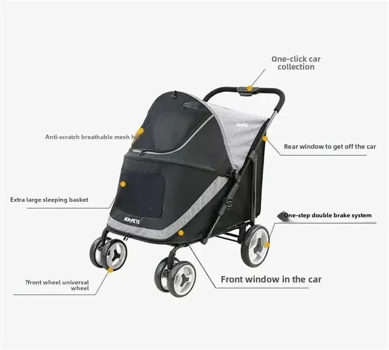 Portable Golden Retriever Large Dog Pet Stroller Cart Simple 4-wheel Foldable Large Capacity Stroller Outdoor Travel Pet Trolley
