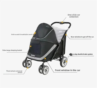 Portable Golden Retriever Large Dog Pet Stroller Cart Simple 4-wheel Foldable Large Capacity Stroller Outdoor Travel Pet Trolley