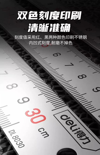 Deli 1 Pcs 15/20/30/50cm Multi-standard Measuring Ruler Stainless Steel Woodworking Portable Hand Percision Measuring Tools