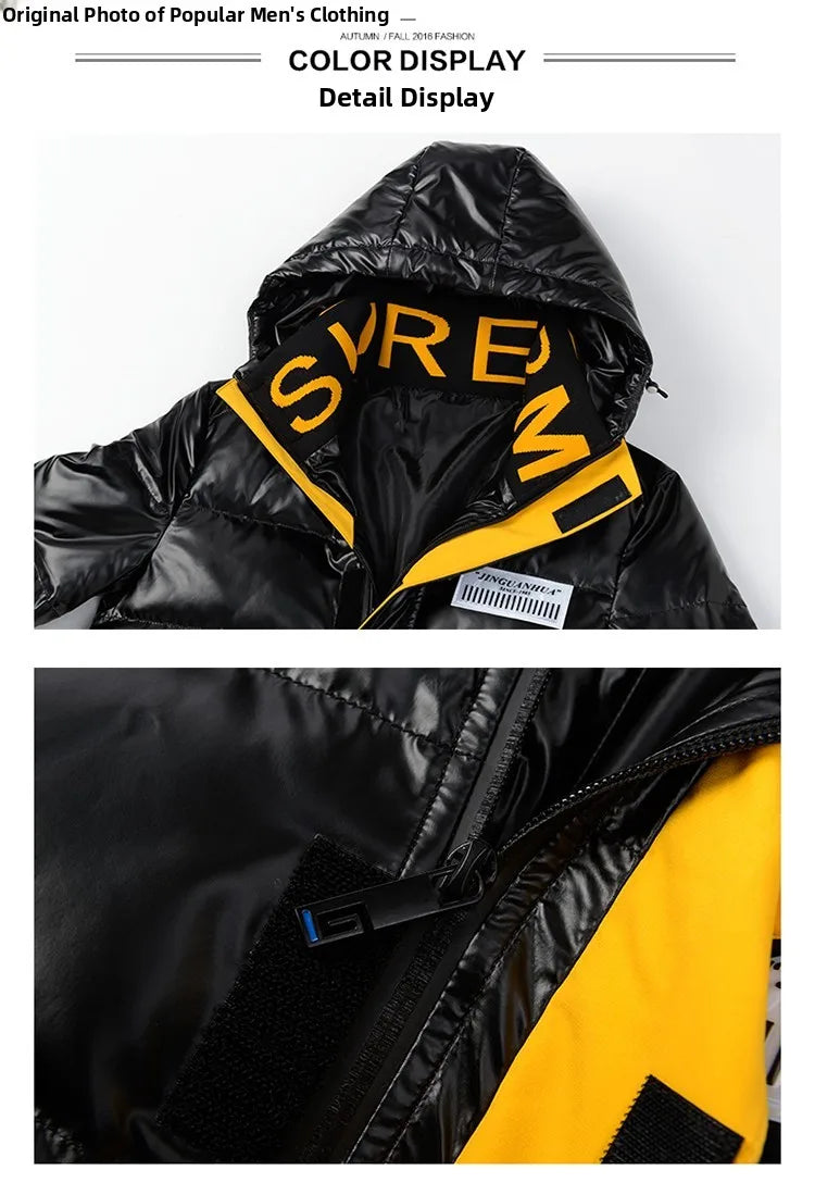 New Winter Men's down Jacket Thickened Short Bright Leather Fur Collar Warmth Anti-Cold Youth Short Stylish Polyester Fiber