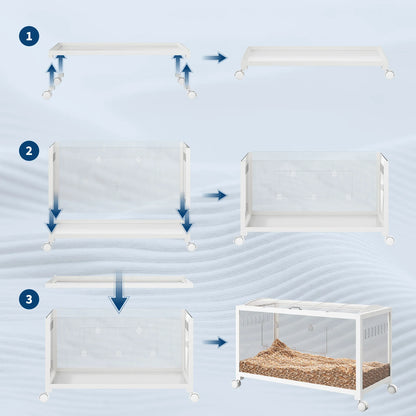 Large Hamster Cage - Metal Frame, Glass Bottom, Acrylic Sides - Chew-Proof Stackable Small Animal Habitat Box with Wheels and Door for Hamsters Gerbils Rats & Small Pets