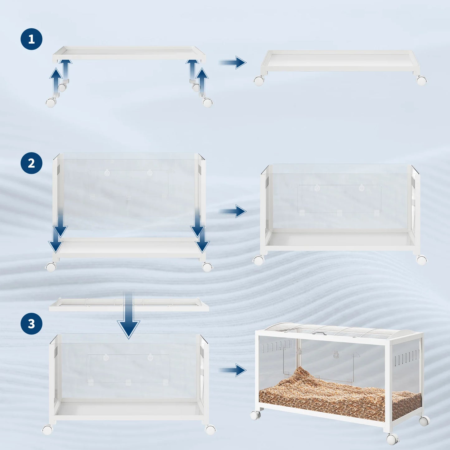 Large Hamster Cage - Metal Frame, Glass Bottom, Acrylic Sides - Chew-Proof Stackable Small Animal Habitat Box with Wheels and Door for Hamsters Gerbils Rats & Small Pets
