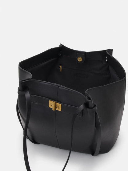 Fashion Large Capacity Trapeze Women Shoulder Bags Designer Metal Lock Handbags High-Quality Pu Leather Big Tote Commute Bag