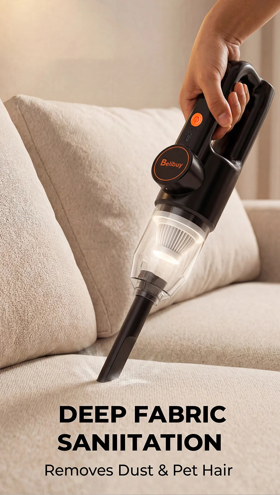 Cordless Portable Handheld Vacuum Cleaner, Mini Wireless Car Vacuum Cleaner with Ergonomic Handheld Design, High Power Strong Suction Rechargeable Handheld Vacuum for Car Household Dust Debris Pet Hair Removal One-Key LED Lig