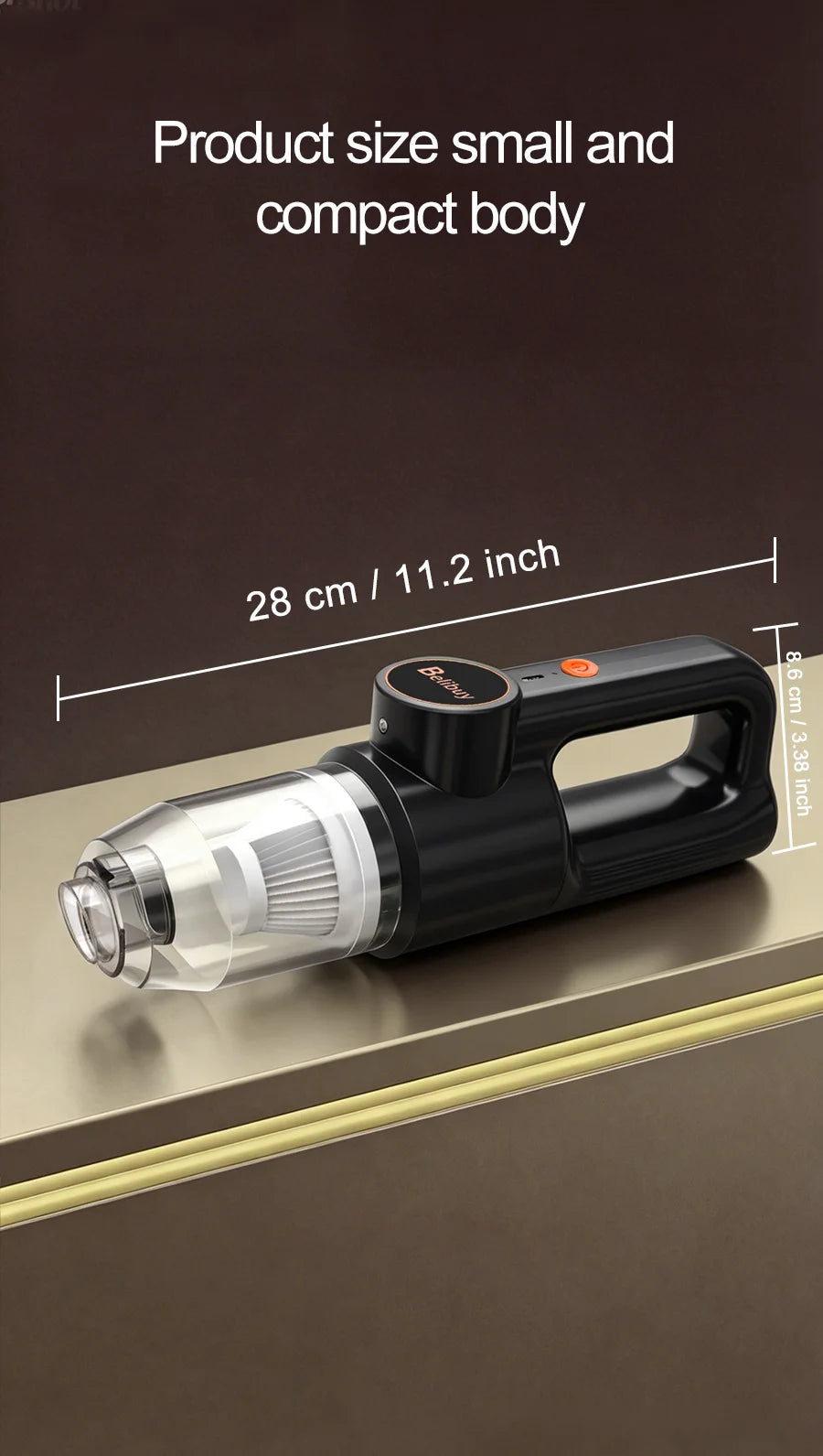 Cordless Portable Handheld Vacuum Cleaner, Mini Wireless Car Vacuum Cleaner with Ergonomic Handheld Design, High Power Strong Suction Rechargeable Handheld Vacuum for Car Household Dust Debris Pet Hair Removal One-Key LED Lig