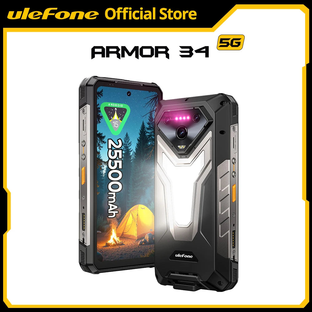 【World Premiere】Ulefone Armor 34 5G AI Rugged Phone 25500mAh Up to 32GB+512GB 120Hz 6.95" NFC Android 15 Smartphon