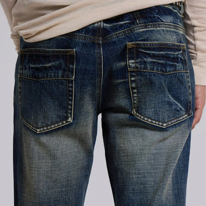 Y2K Vintage Flared Jeans Mid Blue Washed Men Women Bootcut Jeans American Hip Hop Distressed Streetwear Unisex Wide Leg Pants