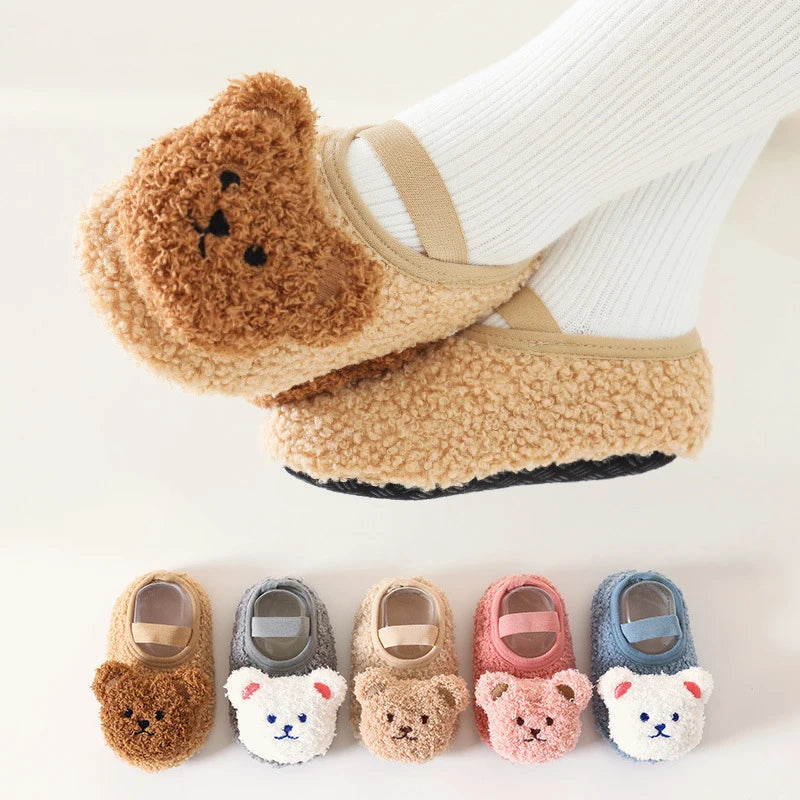 Winter Infant Floor Socks Soft Bottom Anti-slip Newborn Learning Walking Shoes Cute Cartoon Bear Baby Boat Sock Kids Footwear