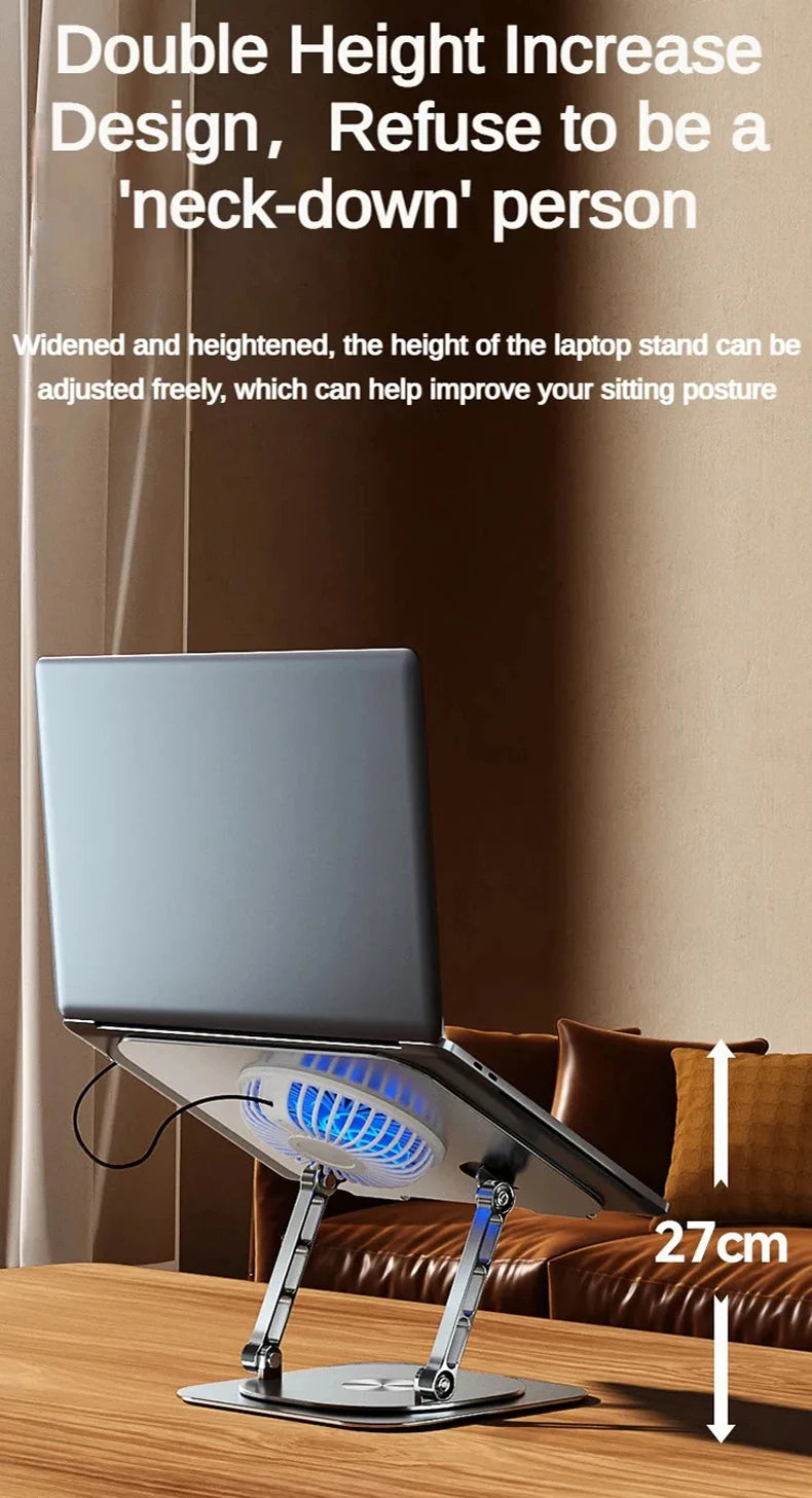 Laptop Stand 360° Rotatable Aluminum Alloy Tablet Cooling Stand with Folding Fan Radiator Support Lift Anti-skid for 7-17 Inch