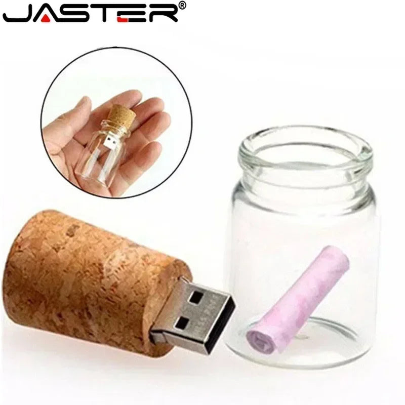 JASTER Glass Drift Bottle With Cork USB Flash Drive (Transparent) Pendrive 4GB 8GB 16GB 32GB 64GB 128GB Fashion Current Gift