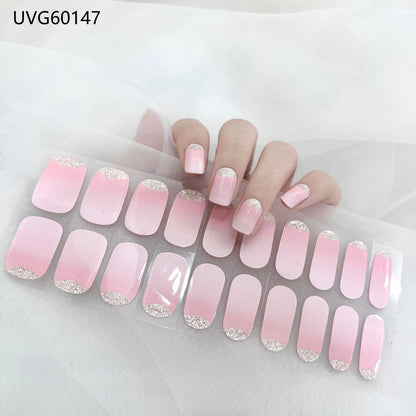 20/22Tips UV Semi cured Gel Nail Stickers Waterproof Long Lasting Full Gel Nail Wraps Press On Nail Decal DIY Manicure