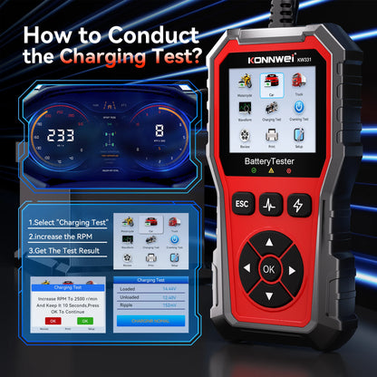 2025 KONNWEi Car Battery Tester Fault Code Clearance Battery Information Monitoring Startup Test Car Battery Charging Scan Tool