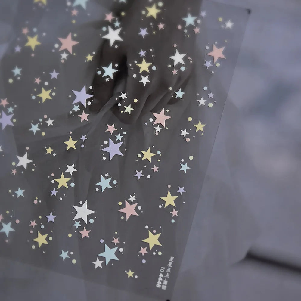 Grid Patterned Star Bowknot Cherry Polka Dot Line Colorful Geometric Five-pointed Star Adhesive Nail Art Sticker Manicure Decal