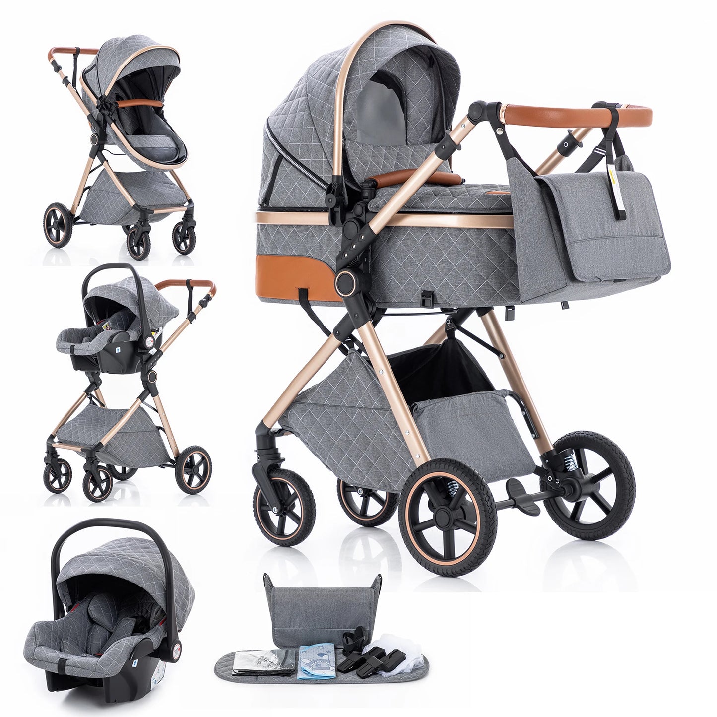 Luxury Baby Stroller 3 in1 Portable Baby Carriage Folding Prams High Landscape Car for Newborn Baby Adjustable Handle travel