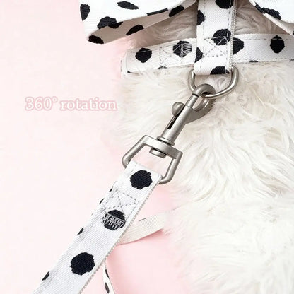 Cute Polka Dot Pet Vest Harness Bowknot Adjustable Pet Traction Rope with Collar Cat Traction Rope Puppy