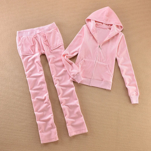 Solid Color Velvet Tracksuit 2025 Women's Zipper Top and Pants Suit Two-Piece Set