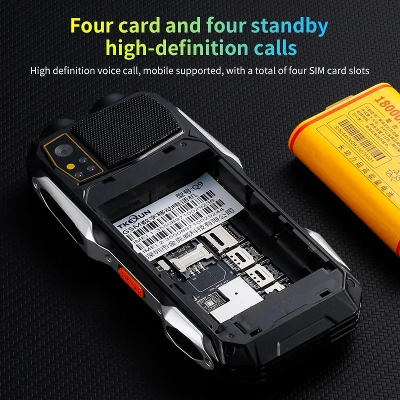 YEEMI Q9 GSM 2G&4G Network Mobile Phone 2G 4SIM 4G 2SIM Cards Rugged Bar Cellphone 3.5“ HD Display Big Battery Loud Sound Phone
