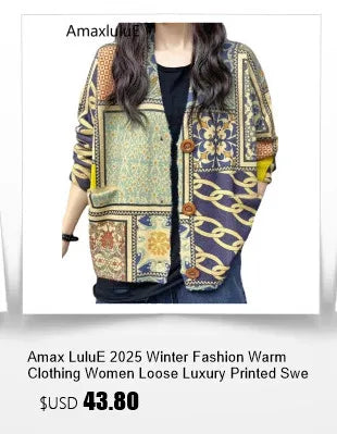 Amax LuluE European Design Womens Leisure Classic Sweaters Autumn Females Vintage Printed Jumpers Luxury Cotton O Neck Pullovers