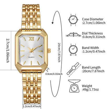 5PCS Womens Elegant Rectangle Rhinestone Quartz Watch Jewelry Set Fashion Women Watches Reloj Mujer Girl Clock Gift（Without Box）
