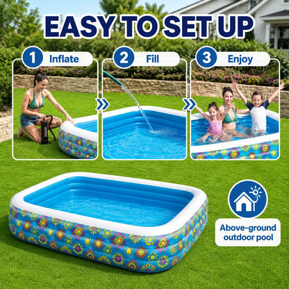 Bestway Rectangular Inflatable Family Swimming Pool 305x183x56cm Floral Outdoor Above Ground Pool for Garden Summer Water Fun