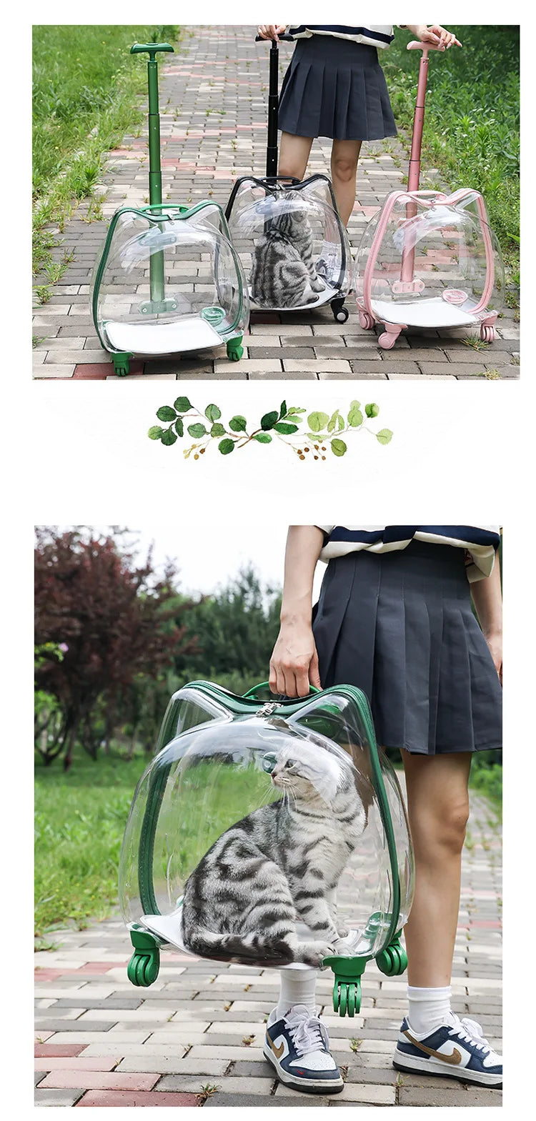 Pet Trolley Case, Fully Transparent Cat Case, Breathable Space Cabin Cat Bag, Outdoor Bag, Portable Small Dog Bag