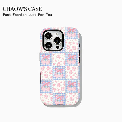 Fashion exquisite bow polka dot Phone Case for iPhone 17 16 15 14 13 12 11 Pro Max Air Plus Luxury Double-layer Back Cover