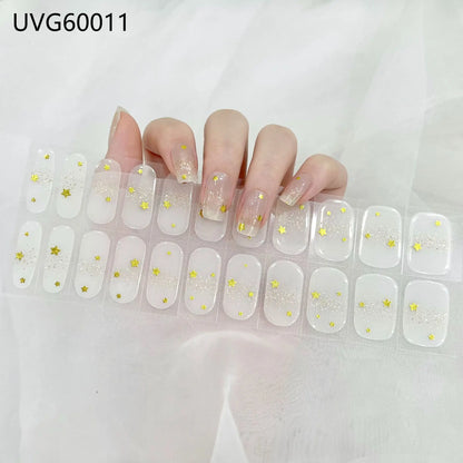 20/22Tips UV Semi cured Gel Nail Stickers Waterproof Long Lasting Full Gel Nail Wraps Press On Nail Decal DIY Manicure