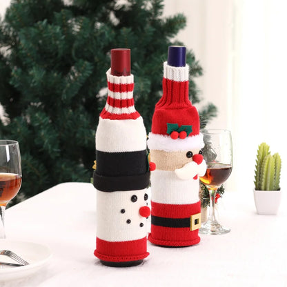2024 Christmas Knitted Wool Red Wine Bottle Cover Ornament Table Dress Up Home Christmas Decor Hotel Restaurant Festivals Decor
