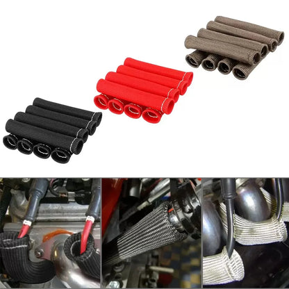 8PCS Sleeve Heat Shield Cover 2500 Degree Spark Plug Wire Boots Protector Spark Plug Cable Heat Insulation Wrap Titanium Fiber