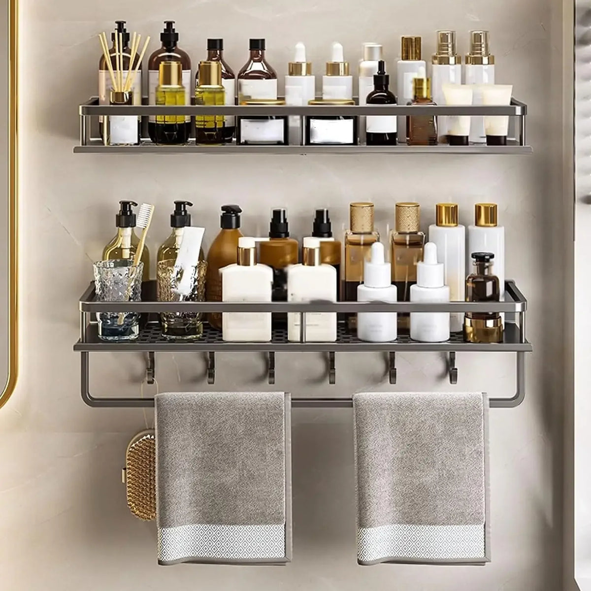 Shower Shelf No Drill Wall Mount with Removable Hook Self-Adhesive Quick Drain Shelf for Bathroom and Kitchen Bathroom Shelf