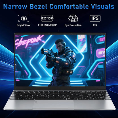 LENO 15.6" Laptop Large-screen 32GB RAM 2TB SSD Intel 6500Y Office Windows11 Notebook 5000mAh Gamer PC with Backlit Fingerprint