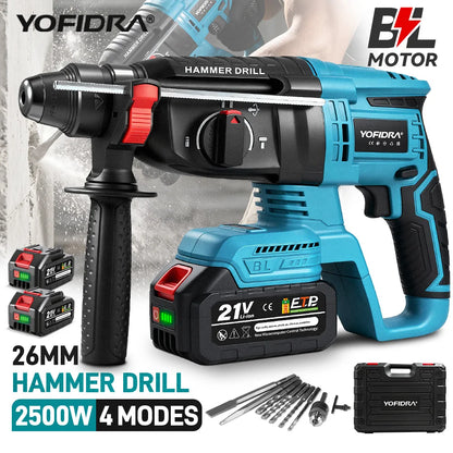 YOFIDRA 26MM Brushless Electric Hammer Drill Multifunctional Rotary Cordless Rechargeable Power Tools For Makita Battery Pin