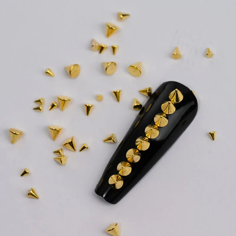 6Grids 3D Mini Punk Metal Rivet Nail Art Charms 1.5/2/3mm Gold Silver Cone Spike Studs Nails Jewels DIY Manicure Decorations ZB