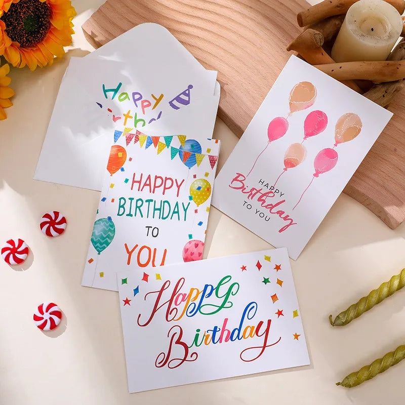 10Sets Happy Birthday Gift Cards Balloon Cartoon Assorted Greeting Card with Envelope and Sticker Birthday Party Invitation Card