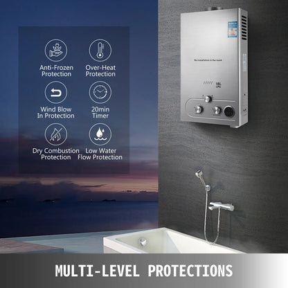 LPG 6L/8L/10L/12L/16L/18L Wasser Heizung 36KW Instant Liquefied Petroleum Gas Wasser heizung Edelstahl Kessel Kit Portable