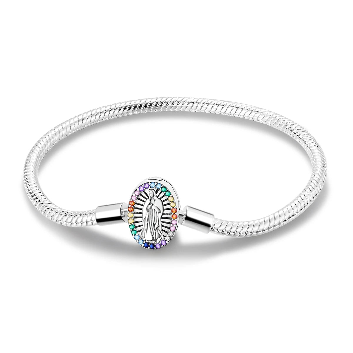 New Charm Bracelet 925 Silver Heart Shape Holy Mother Snake Chain Clasp Bracelet Fit Original Bead DIY Fashion Jewelry